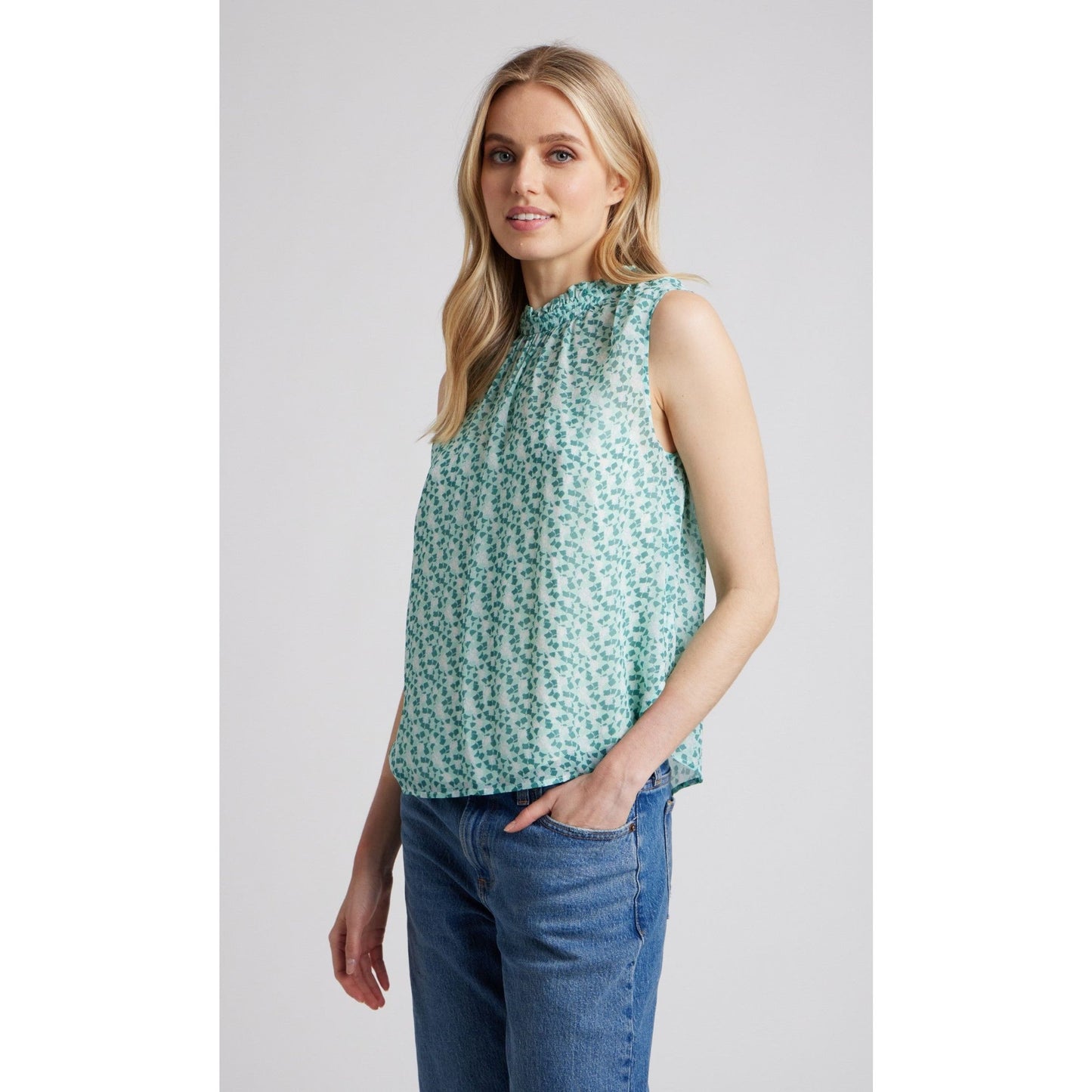 Amour Vert Adrian Ruched Neck Sleeveless Blouse