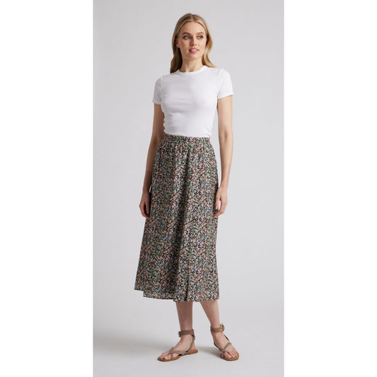 Amour Vert Maxine Silk Bamboo Midi Skirt in Sophie Black Floral